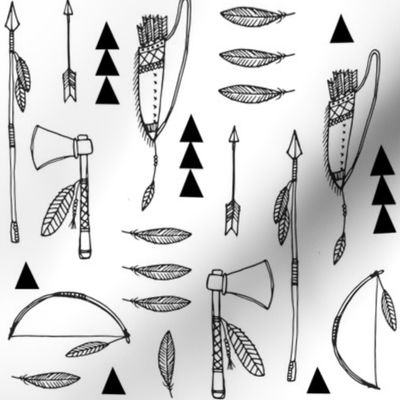 Native american indian tools black and white