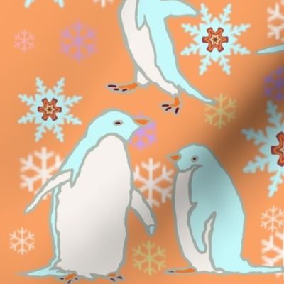 Penguin Play with Snowflakes