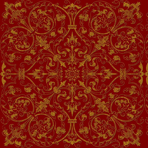 Renaissance Embroidery ~ Encrusted Gilt Thread on Claret 
