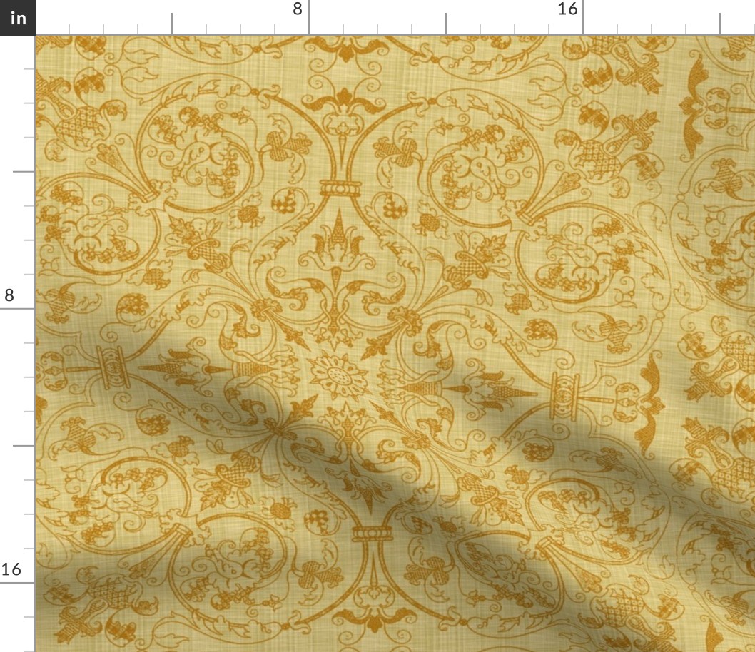 Renaissance Embroidery ~ Gilt Thread on Trianon Cream Linen Luxe