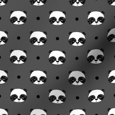 pandas // charcoal grey panda fabric kawaii panda head cute scandi panda fabric illustration