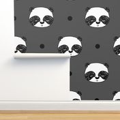 pandas // charcoal grey panda fabric kawaii panda head cute scandi panda fabric illustration