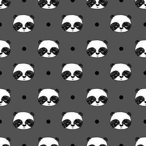 pandas // charcoal grey panda fabric kawaii panda head cute scandi panda fabric illustration