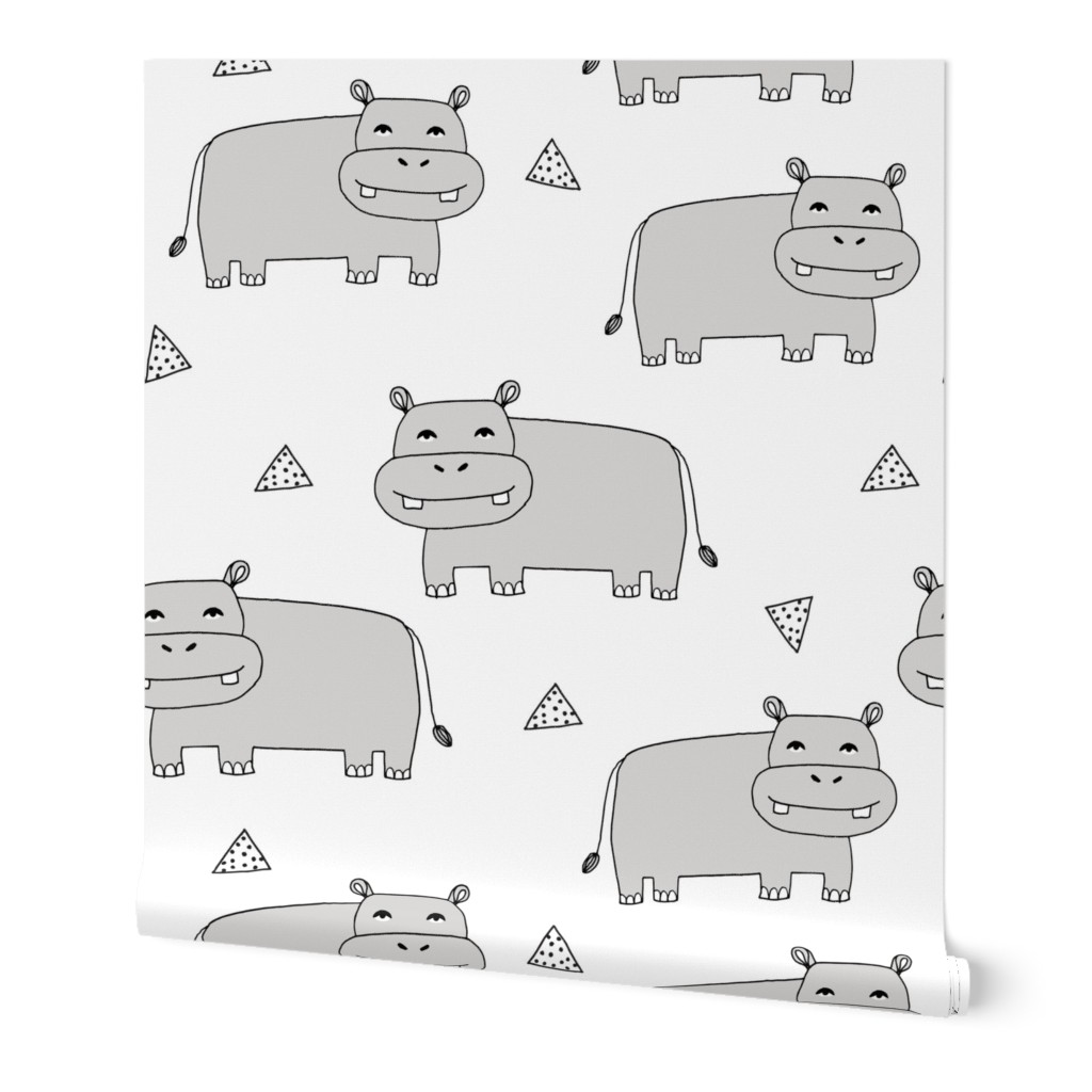 Happy Hippo -  Light Grey by Andrea Lauren