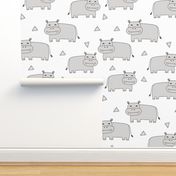 Happy Hippo -  Light Grey by Andrea Lauren