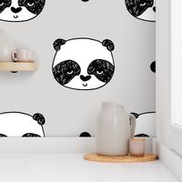 panda // light grey scandi kawaii illustrated nursery scandi fabric cute pandas design andrea lauren fabric