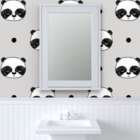 panda // light grey scandi kawaii illustrated nursery scandi fabric cute pandas design andrea lauren fabric