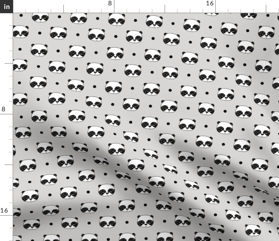 panda // light grey scandi kawaii illustrated nursery scandi fabric cute pandas design andrea lauren fabric