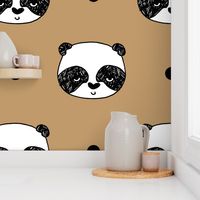 panda // tan panda fabric cute panda head fabric scandi nursery illustration