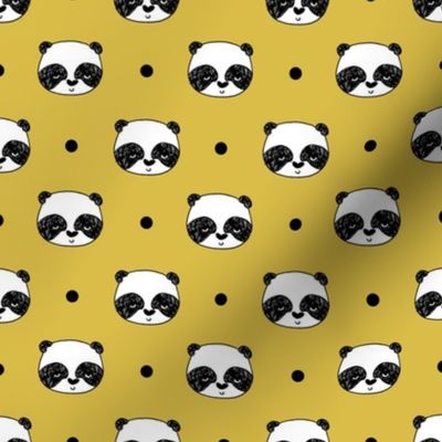 panda // mustard panda fabric cute panda head illustration panda kawaii nursery baby panda fabric