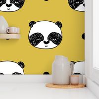 panda // mustard panda fabric cute panda head illustration panda kawaii nursery baby panda fabric