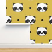 panda // mustard panda fabric cute panda head illustration panda kawaii nursery baby panda fabric