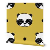 panda // mustard panda fabric cute panda head illustration panda kawaii nursery baby panda fabric