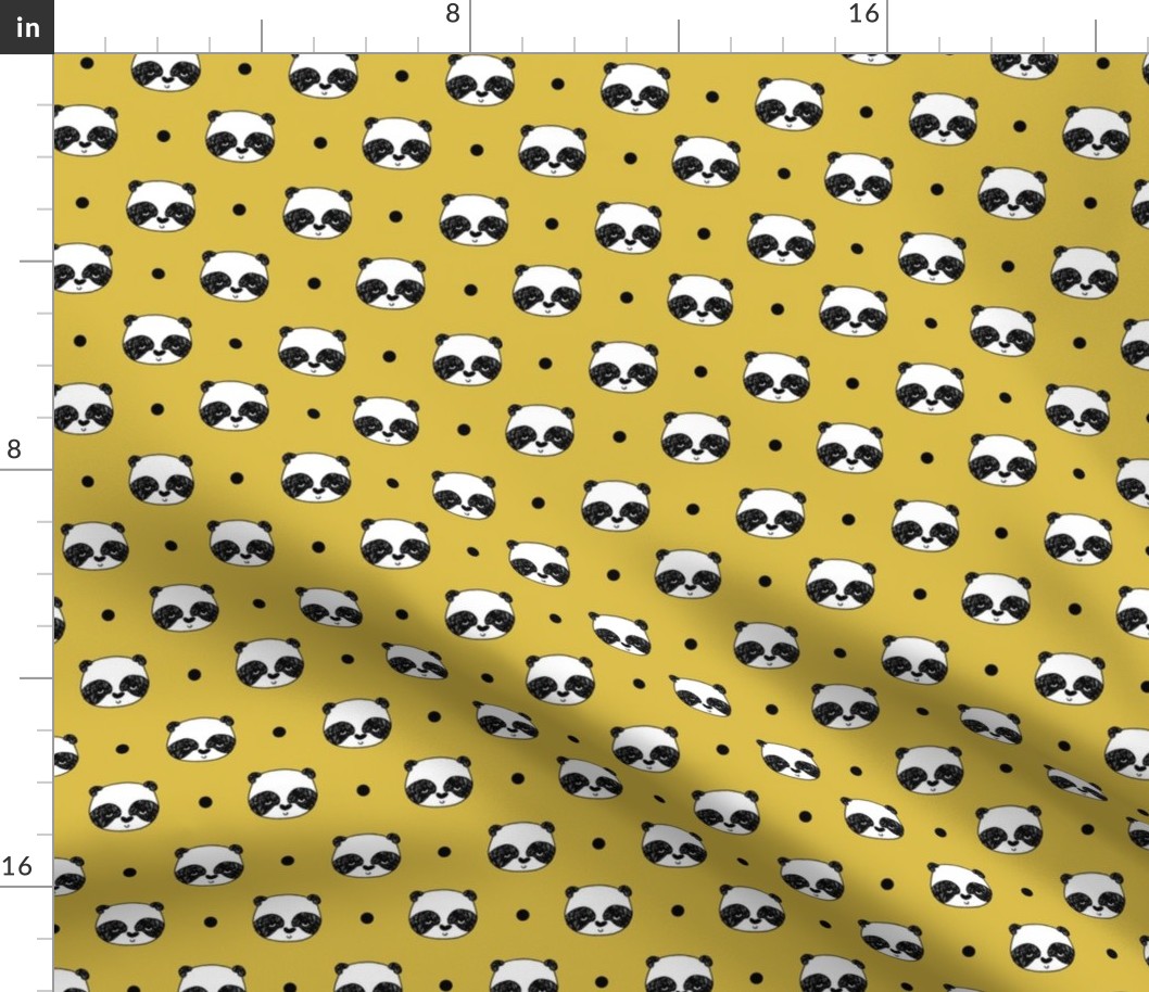 panda // mustard panda fabric cute panda head illustration panda kawaii nursery baby panda fabric