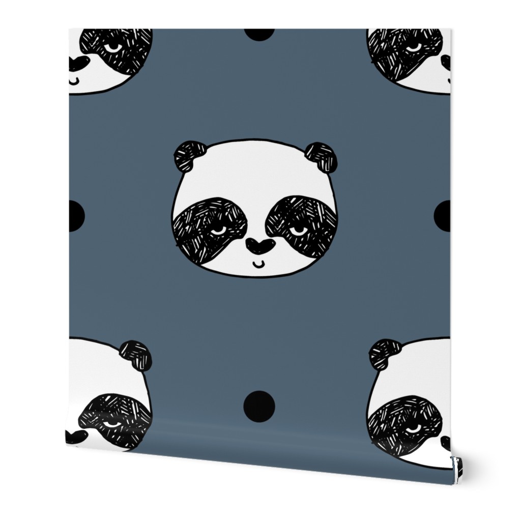 panda // blue  grey panda head best illustration scandi kids nursery baby fabric