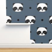 panda // blue  grey panda head best illustration scandi kids nursery baby fabric