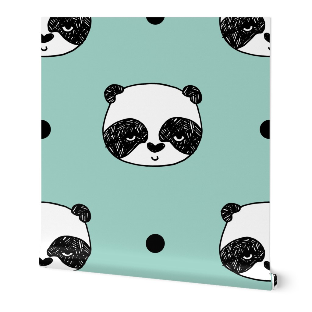 panda // mint panda head cute pandas fabric best kawaii illustrated nursery fabric cutes panda fabric