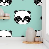 panda // mint panda head cute pandas fabric best kawaii illustrated nursery fabric cutes panda fabric