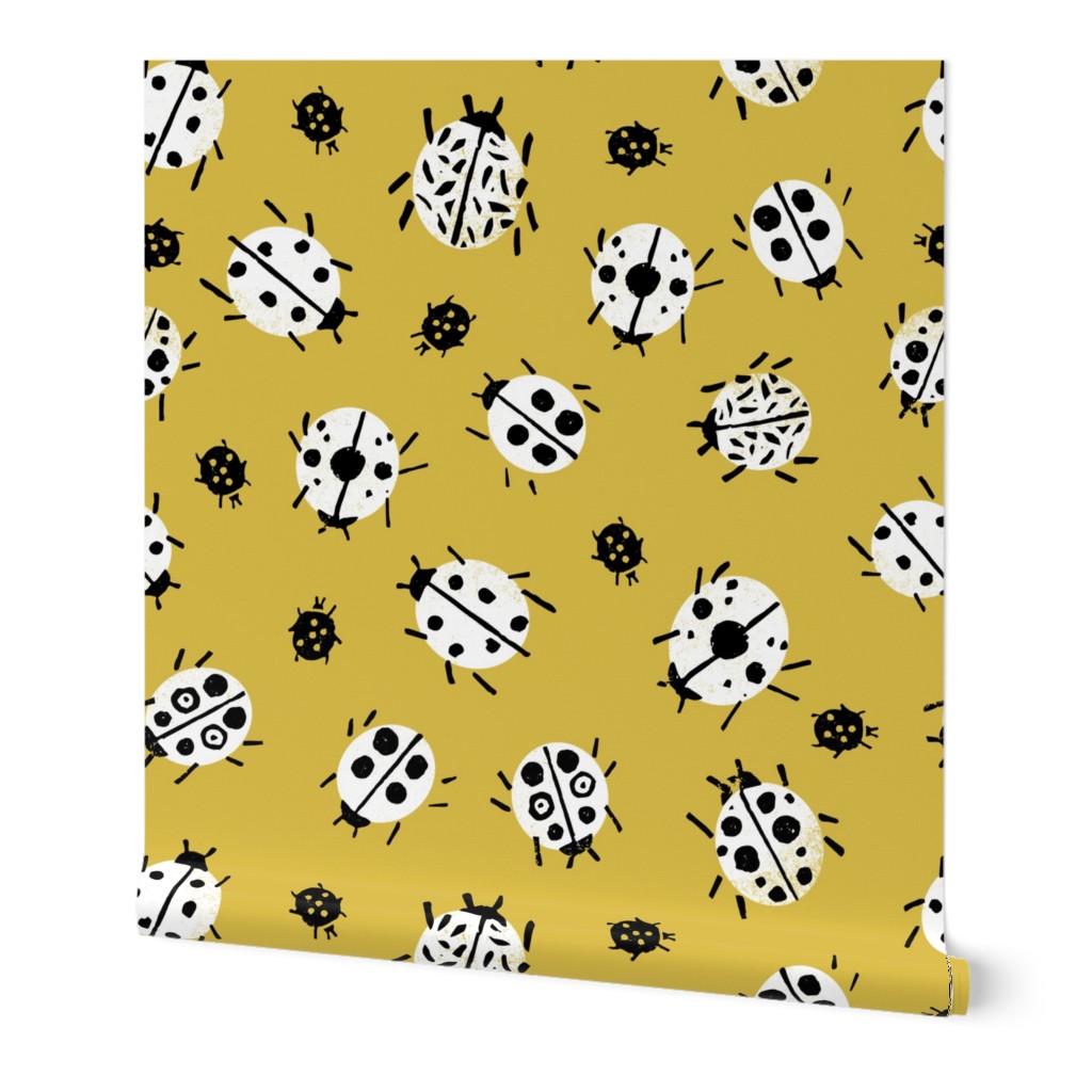 Ladybugs - Mustard Background by Andrea Lauren