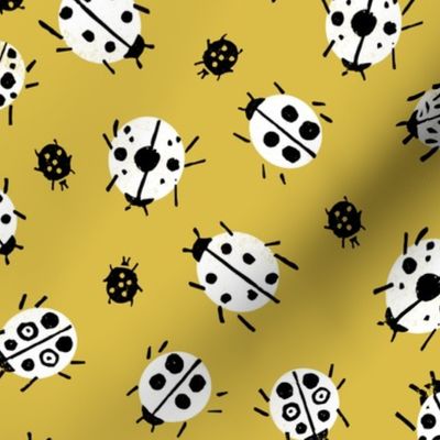 Ladybugs - Mustard Background by Andrea Lauren