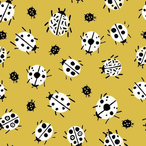 Ladybugs - Mustard Background by Andrea Lauren