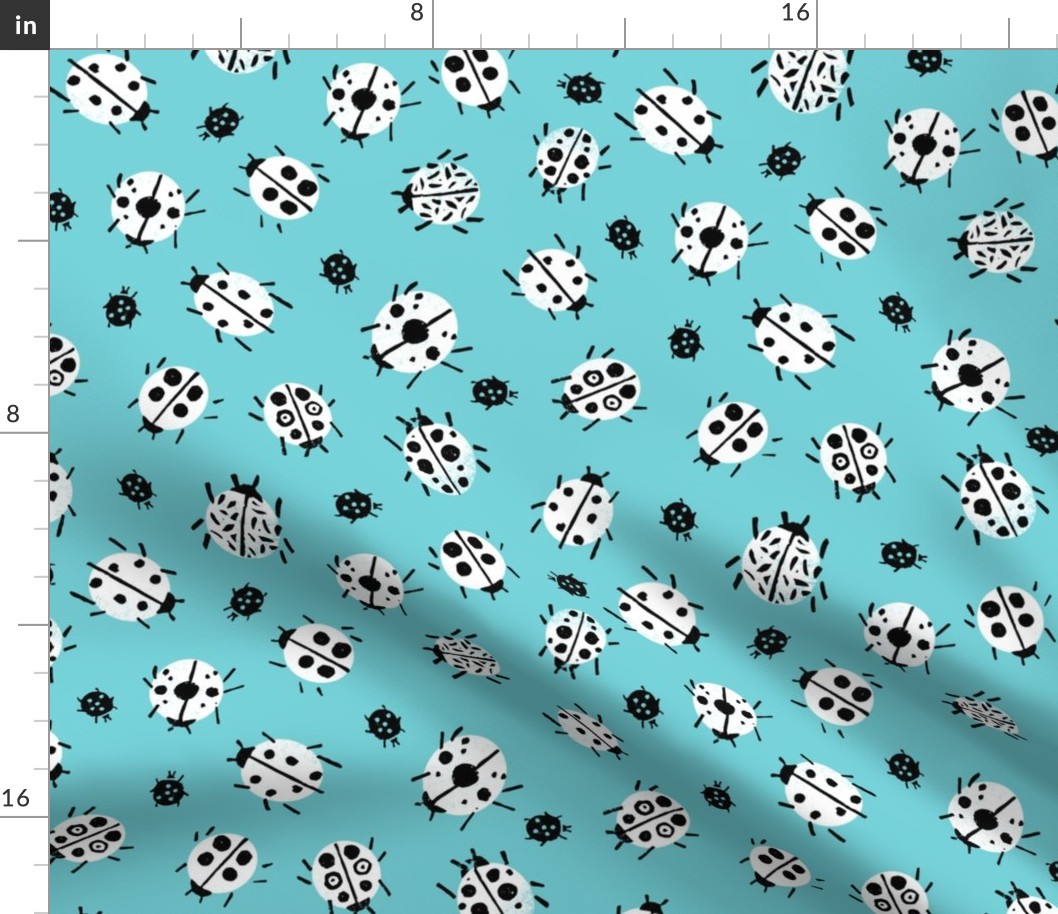 Ladybugs - Aqua Background by Andrea Lauren