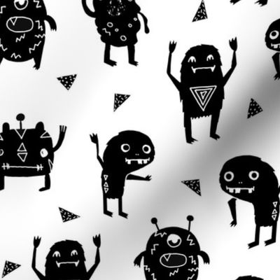 monsters // black and white kids room nursery funny quirky cute monsters for kids fabrics