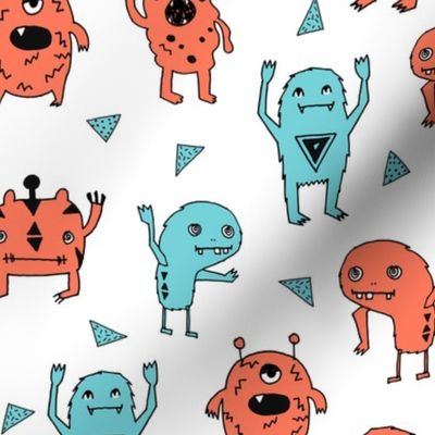 monsters // orange and blue boys room kids little boys monster creepy kids fabric