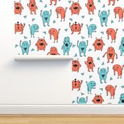 monsters // orange and blue boys room kids little boys monster creepy kids fabric