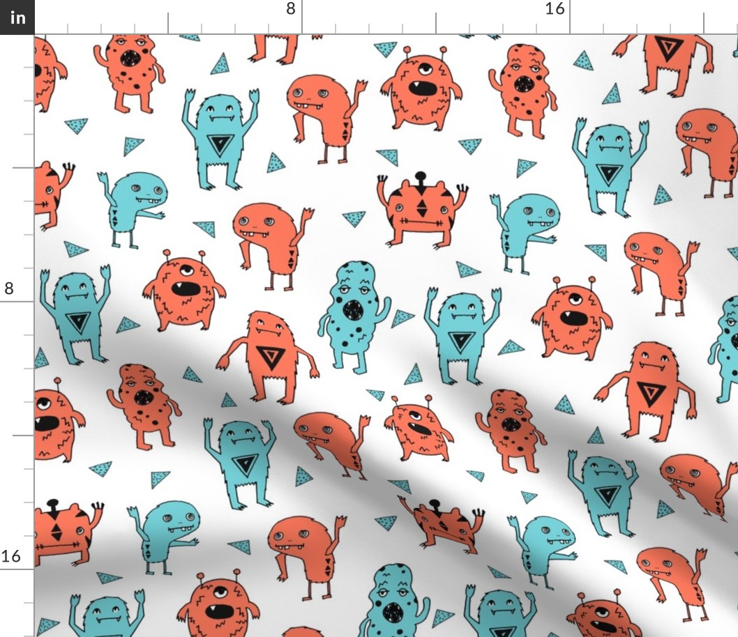 monsters // orange and blue boys room kids little boys monster creepy kids fabric