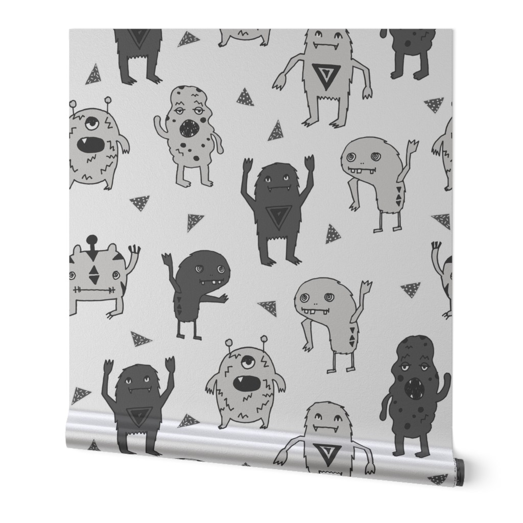 monsters // monster grey charcoal kids scary creepy boys room baby nursery kids monster fabric