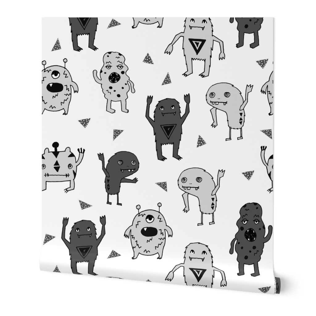 monsters // monster grey charcoal kids scary creepy boys room baby nursery kids monster fabric