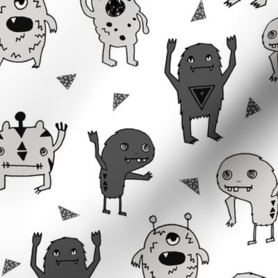 monsters // monster grey charcoal kids scary creepy boys room baby nursery kids monster fabric