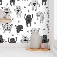 monsters // monster grey charcoal kids scary creepy boys room baby nursery kids monster fabric