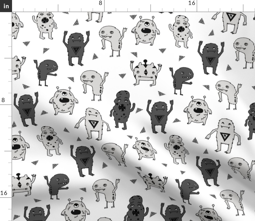 monsters // monster grey charcoal kids scary creepy boys room baby nursery kids monster fabric