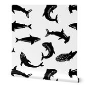 sharks // black and white shark print kids room boys black and white shark week sharks fabric shark fabric by andrea lauren