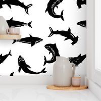 sharks // black and white shark print kids room boys black and white shark week sharks fabric shark fabric by andrea lauren