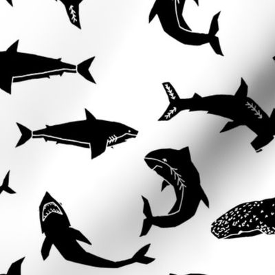 sharks // black and white shark print kids room boys black and white shark week sharks fabric shark fabric by andrea lauren