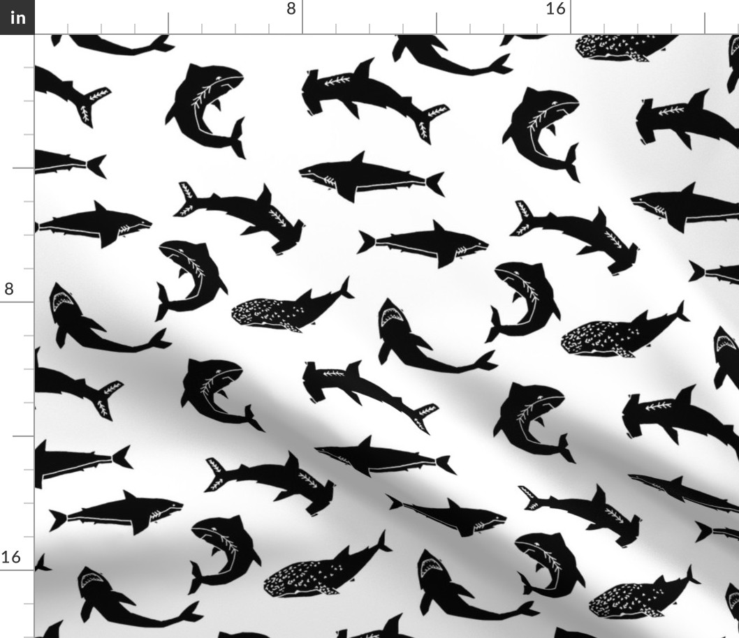 sharks // black and white shark print kids room boys black and white shark week sharks fabric shark fabric by andrea lauren