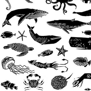 Ocean Life - Black and White by Andrea Lauren 
