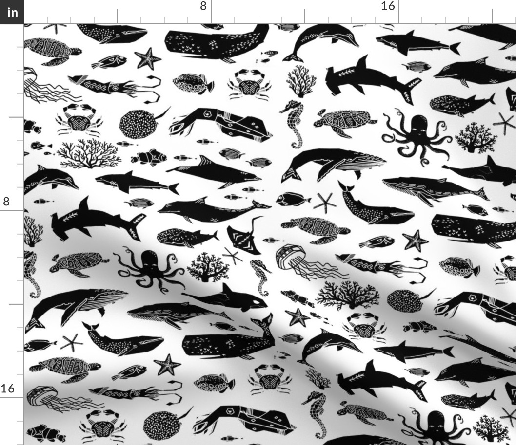 Ocean Life - Black and White by Andrea Lauren 
