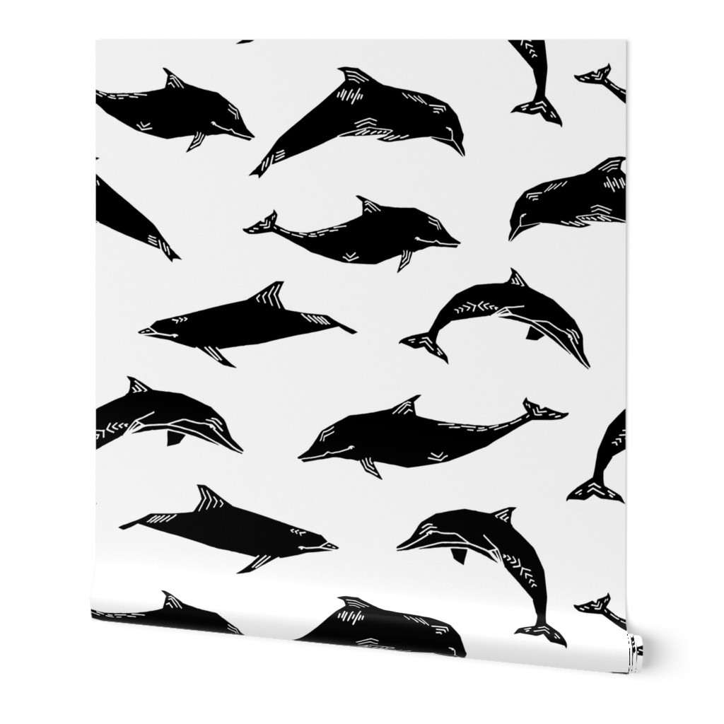 Dolphins - Black and White by Andrea Lauren 