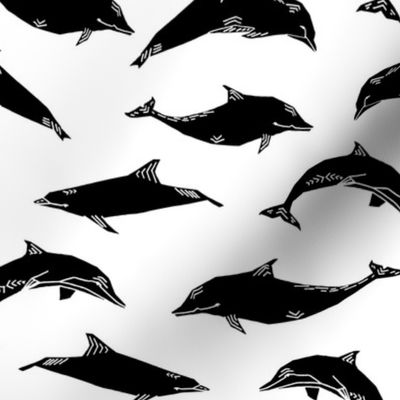 Dolphins - Black and White by Andrea Lauren 