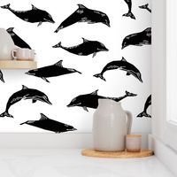 Dolphins - Black and White by Andrea Lauren 