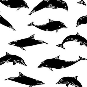 Dolphins - Black and White by Andrea Lauren 