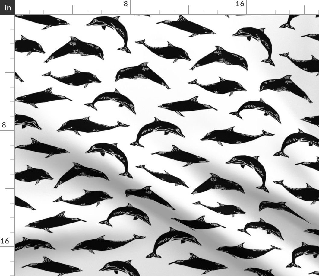 Dolphins - Black and White by Andrea Lauren 