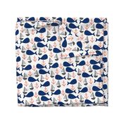 nautical whales // navy blue and orange kids fabric cute whales anchors sailboats andrea lauren fabric andrea lauren design 