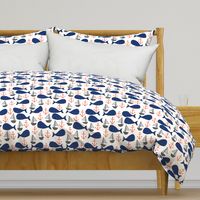 nautical whales // navy blue and orange kids fabric cute whales anchors sailboats andrea lauren fabric andrea lauren design 