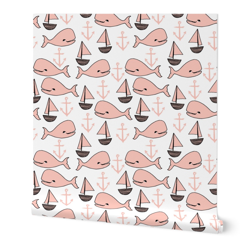 nautical whales // pink sailboats anchors pink whales whale nursery girls cute fabric for baby girls nursery baby 