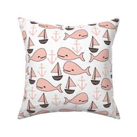 nautical whales // pink sailboats anchors pink whales whale nursery girls cute fabric for baby girls nursery baby 